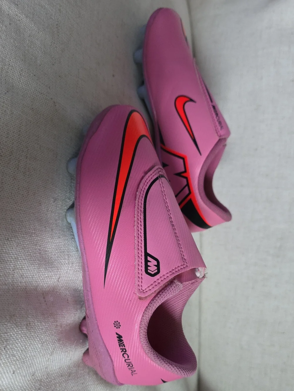Nike Kids': Mercurial- Pink Soccer Sneakers with Orange Swoosh